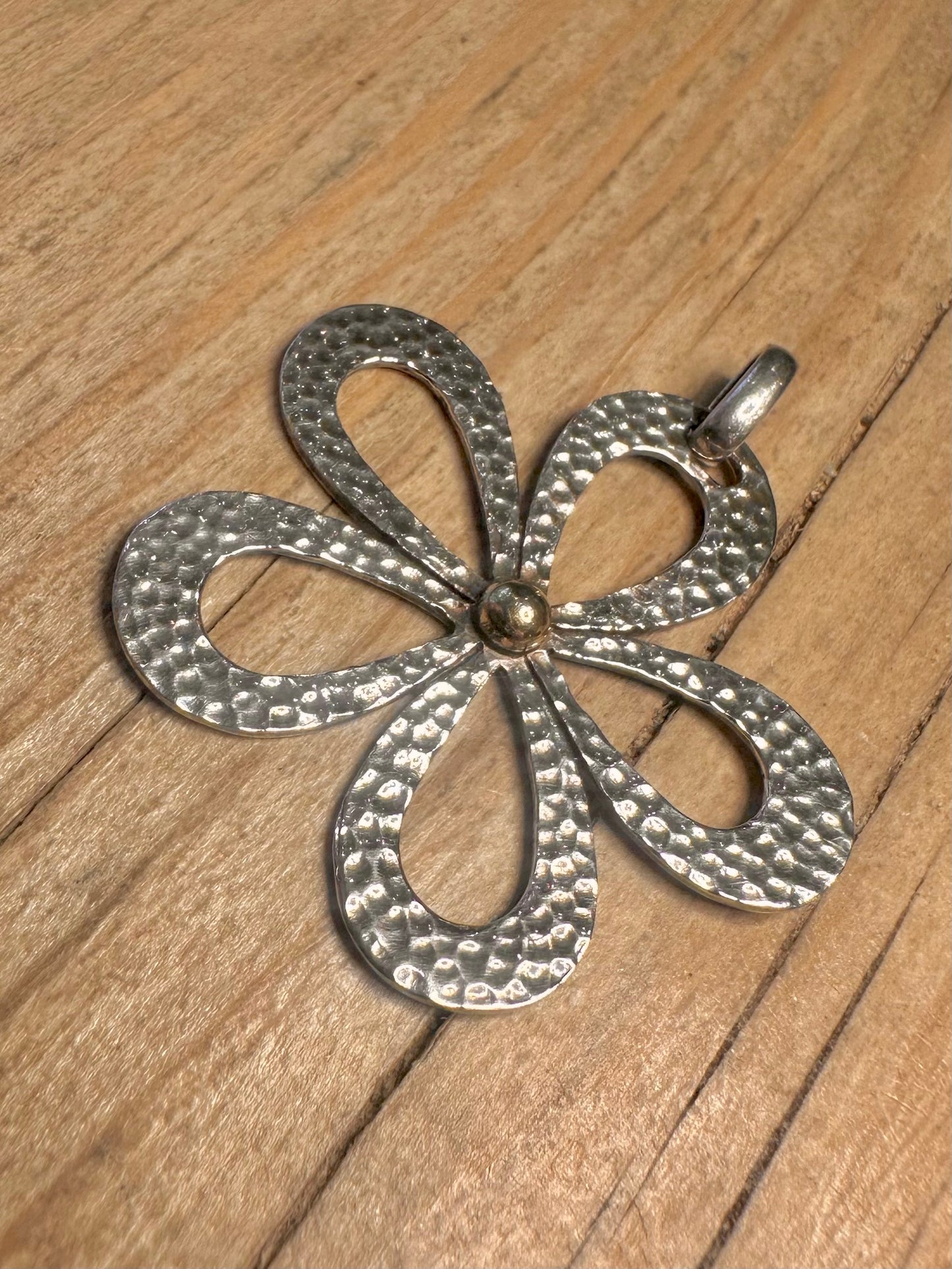 Abstract Hammered Flower Gold Plated Centre 925 Sterling Silver Pendant