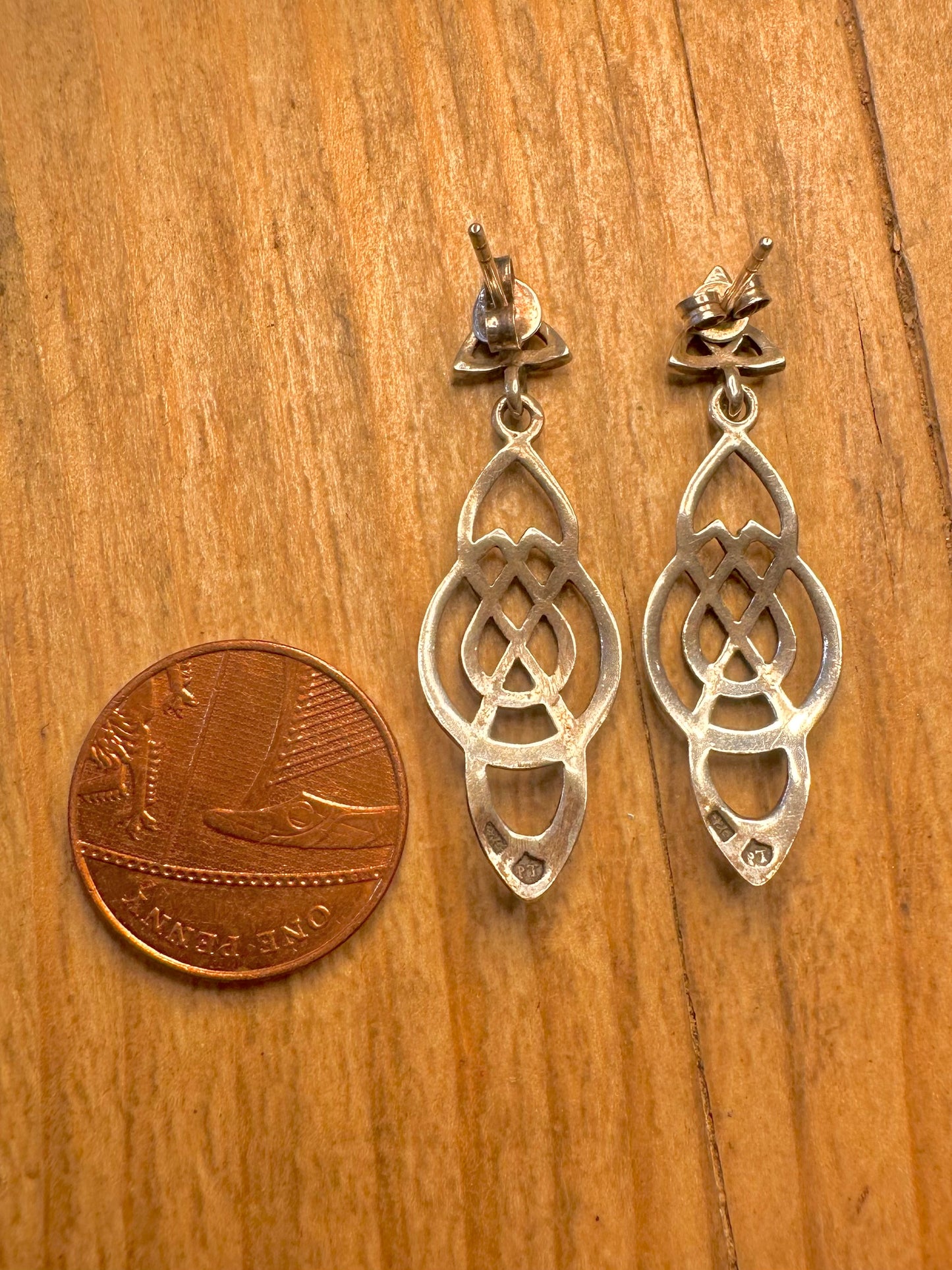 Vintage Celtic Dangle Maker PT 925 Sterling Silver Earrings