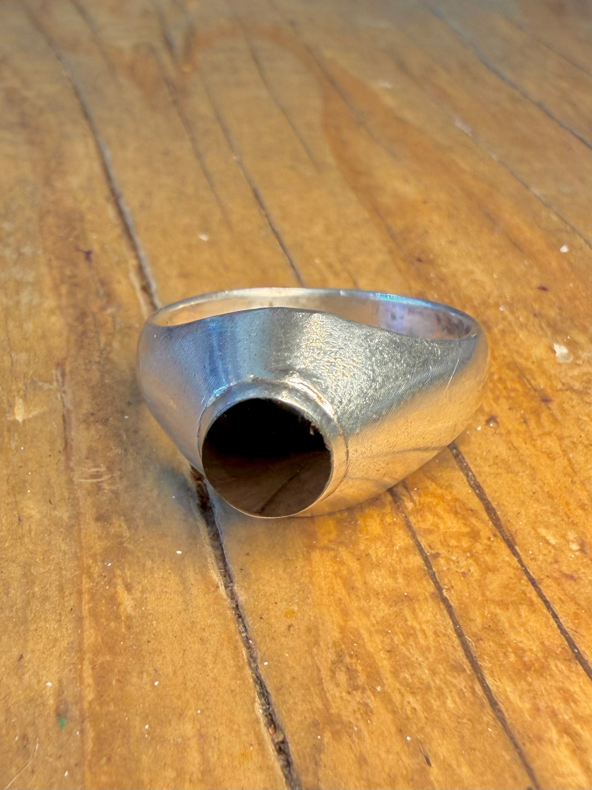 Black Circle Signet 925 Sterling Silver Size T Ring