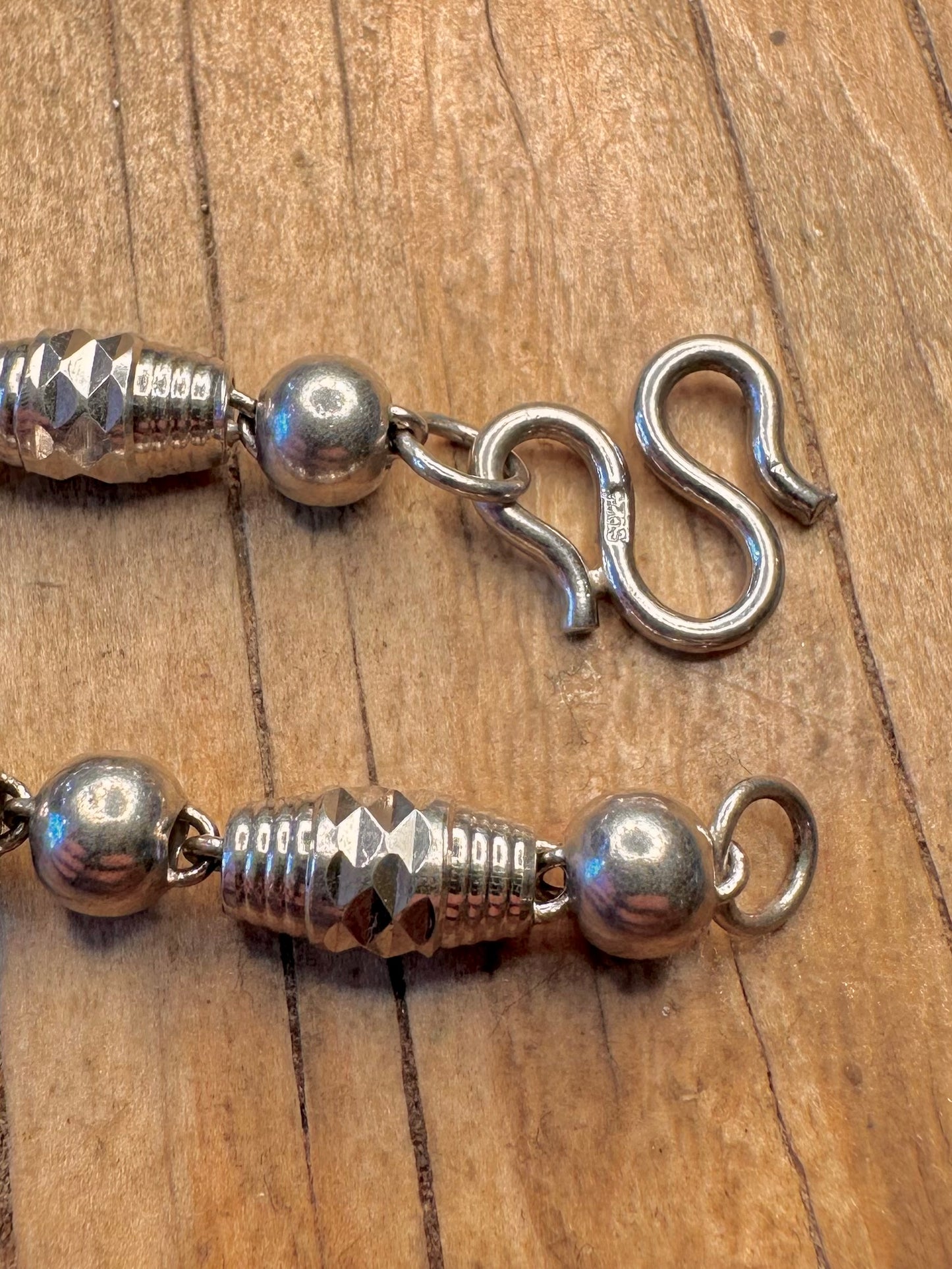 Abstract Engraved Ball and Barn Link 925 Sterling Silver 25.8 inch Necklace