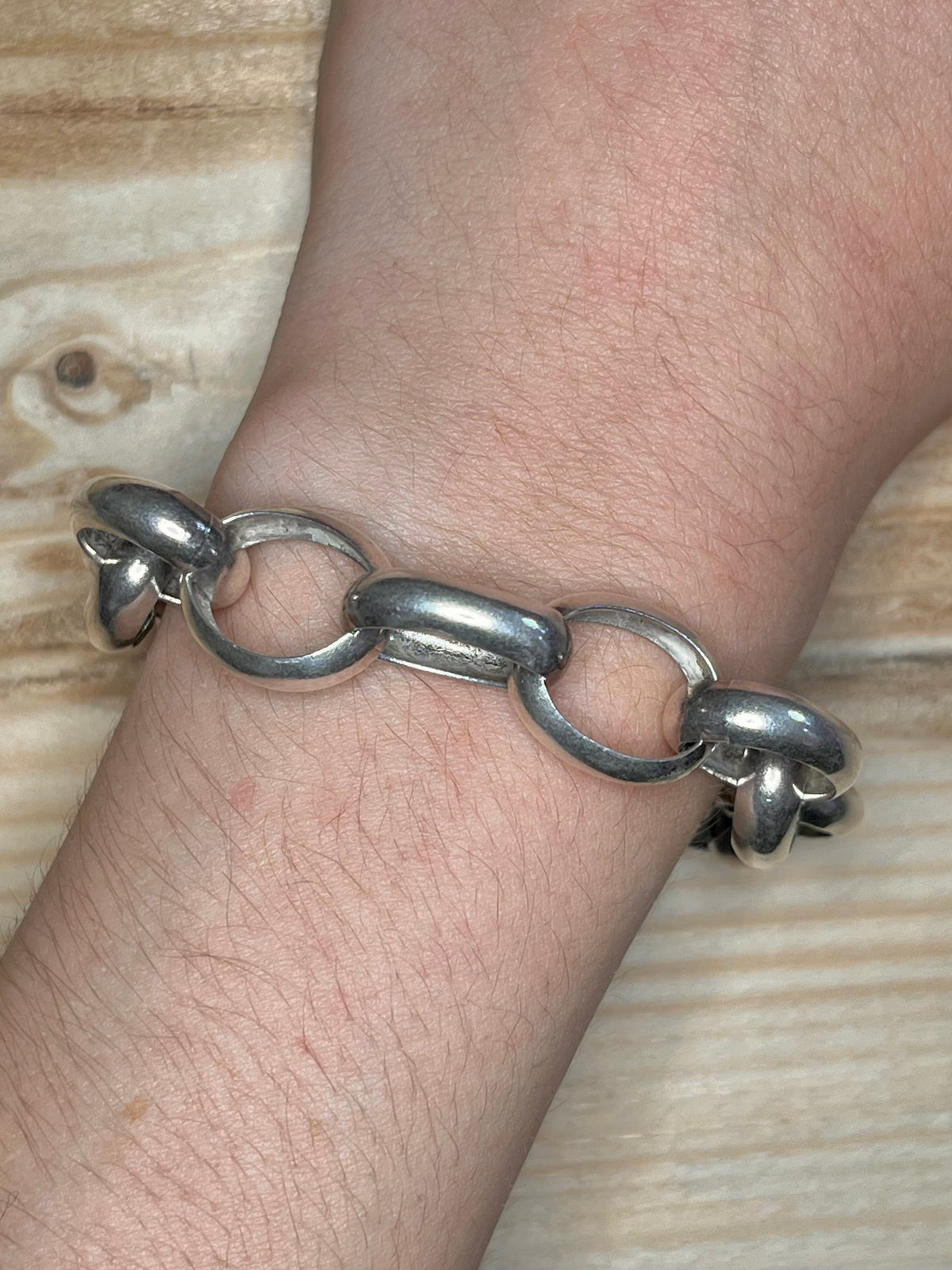 Chunky Round Link T-Bar Toggle 925 Sterling Silver 8.2 inch Bracelet