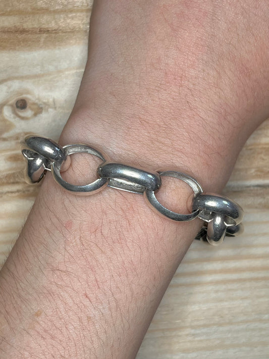 Chunky Round Link T-Bar Toggle 925 Sterling Silver 8.2 inch Bracelet