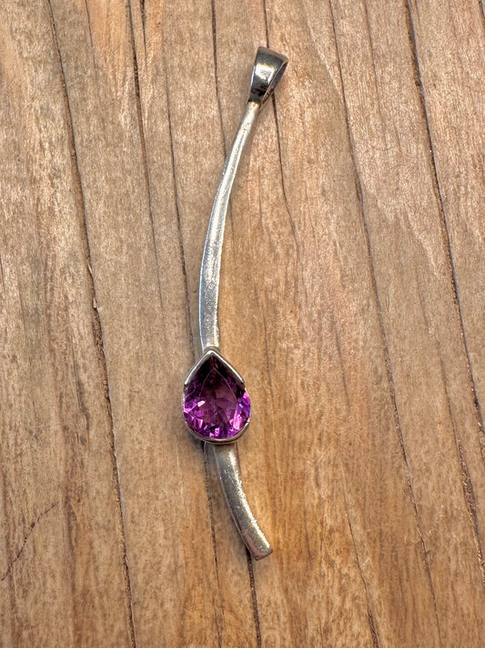 Abstract Amethyst Curved Bar 925 Sterling Silver Pendant