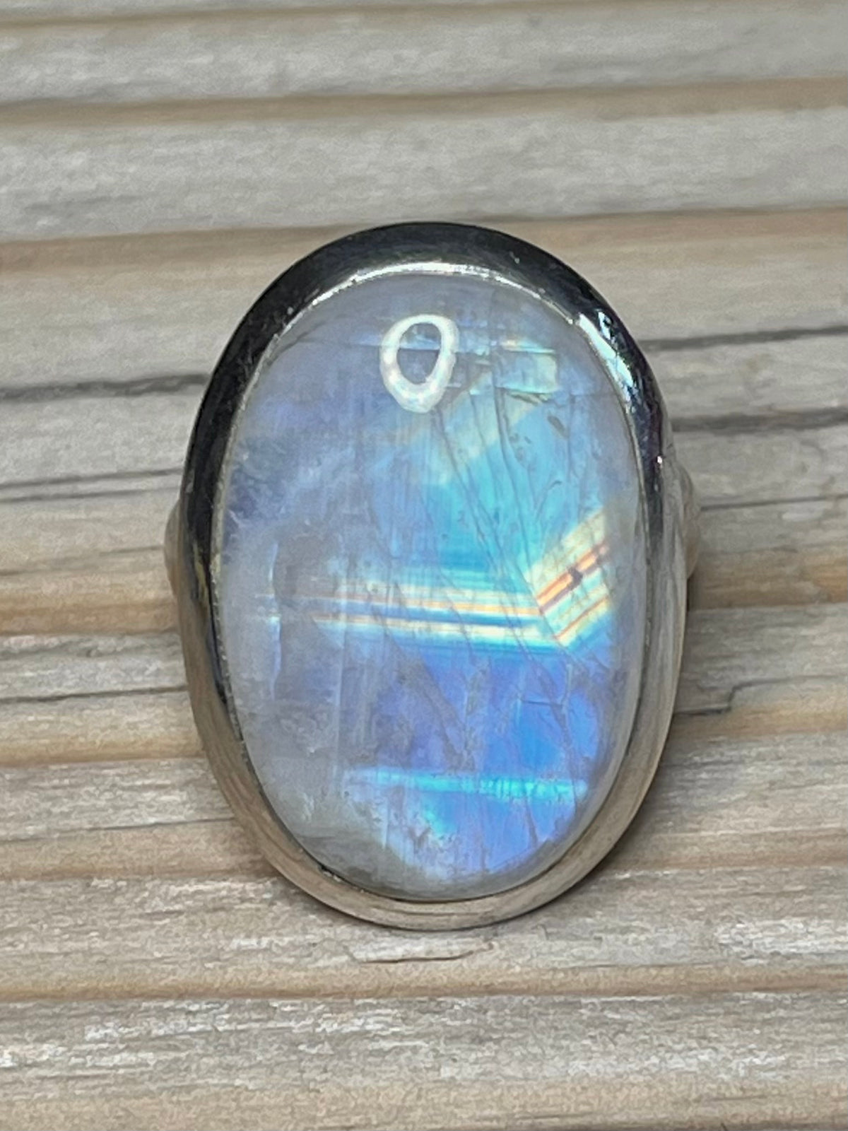 Large Oval Moonstone 925 Sterling Silver Size Q Ring