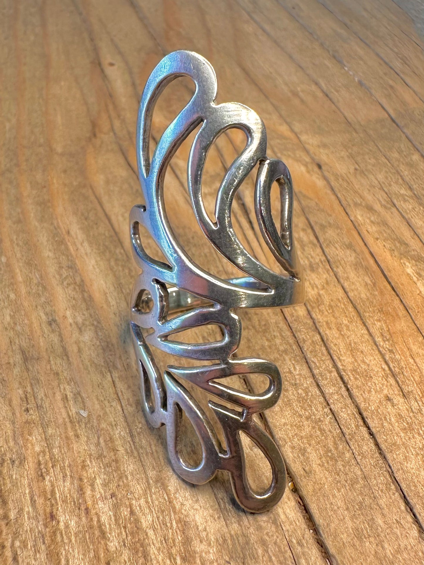 Long Open Cut 925 Sterling Silver Size Q Ring