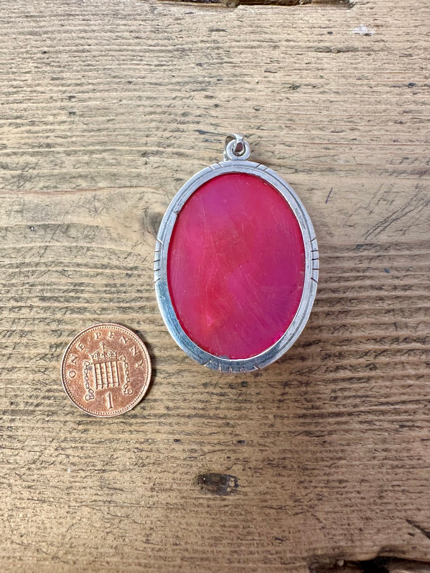 Vintage Pink Druzy Large Oval 925 Silver Pendant