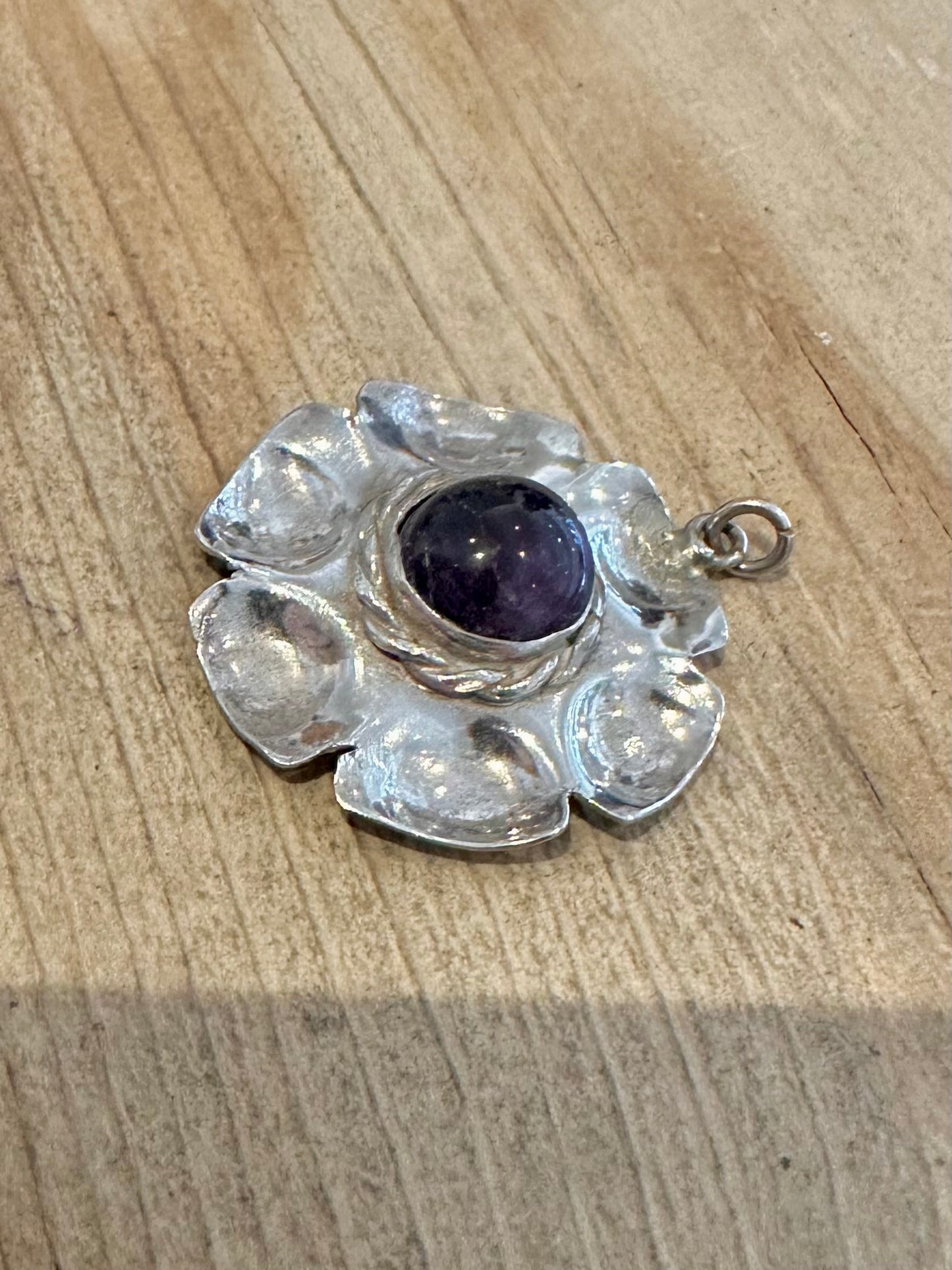 Abstract Handmade Amethyst Flower 925 Silver Pendant