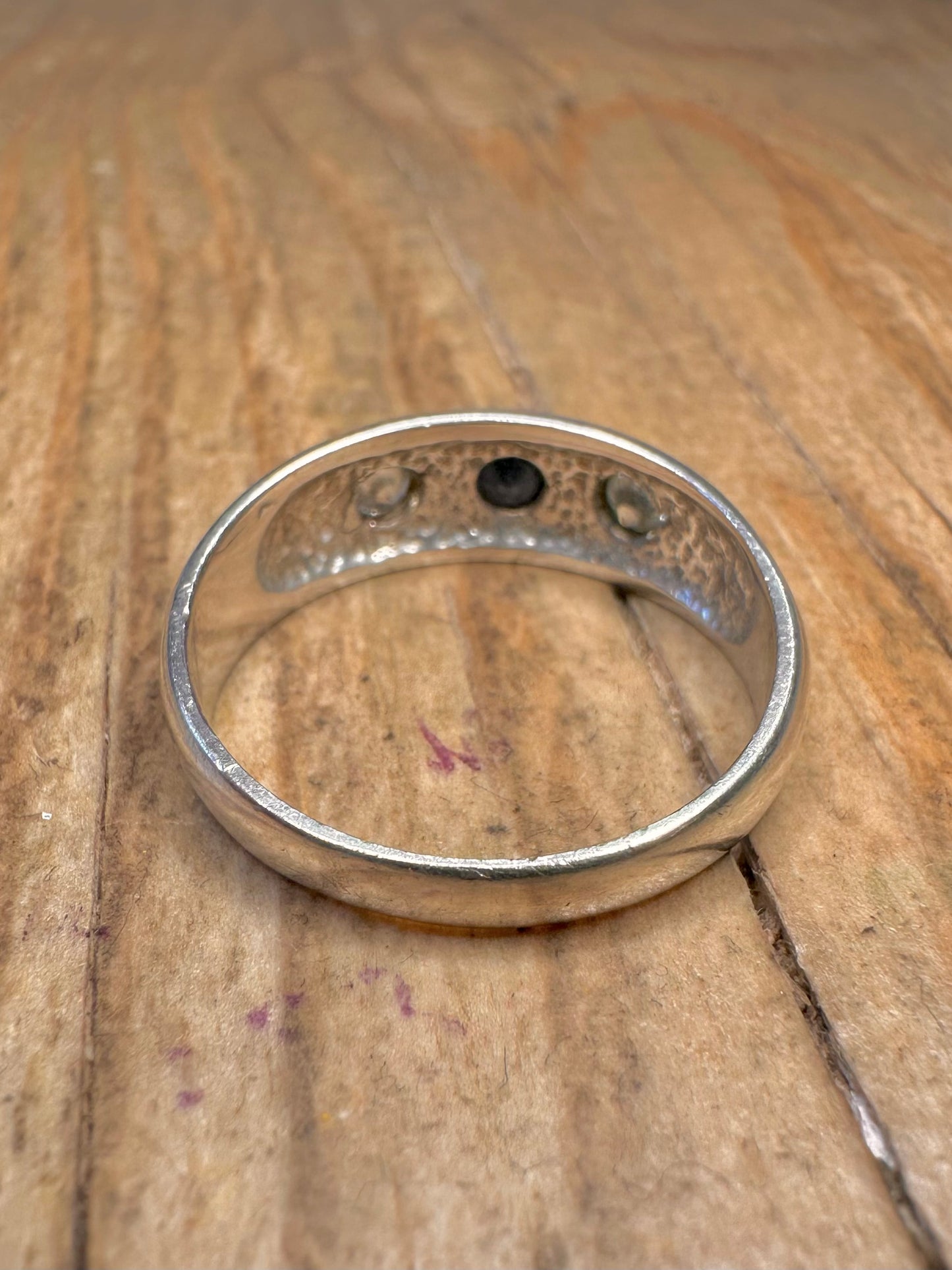 Vintage Gypsy Dark Blue and White Stone 925 Sterling Silver Size U Ring