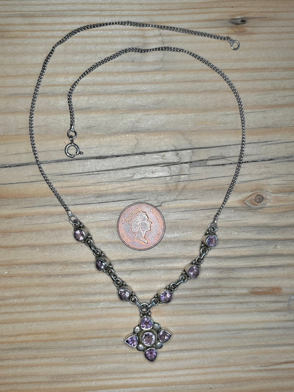 Amethyst Flower 925 Sterling Silver 17.5 inch Necklace
