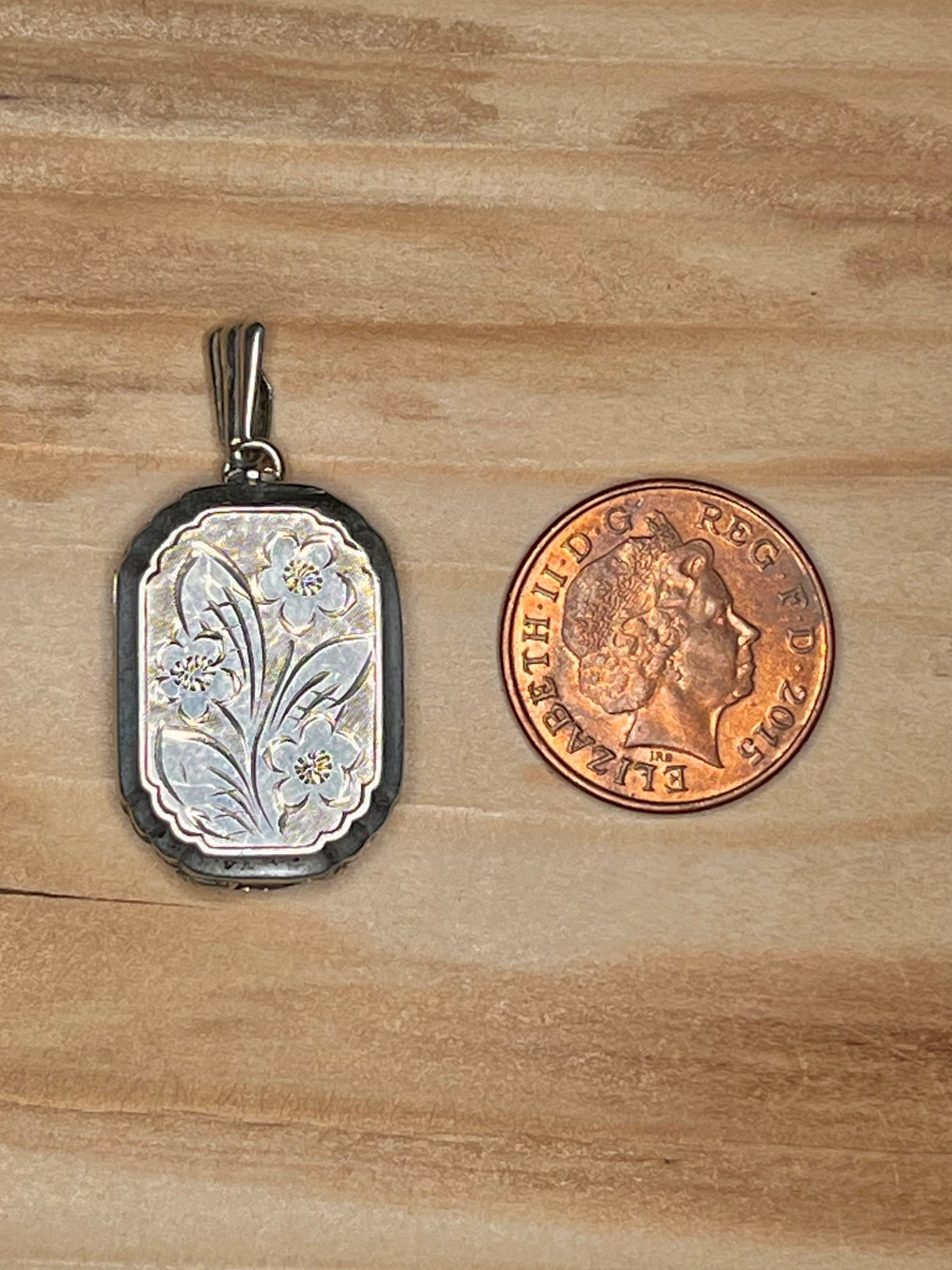 Georg Jensen Ltd Rectangle Flower Engraved Photo Locket 925 Sterling Silver Pendant