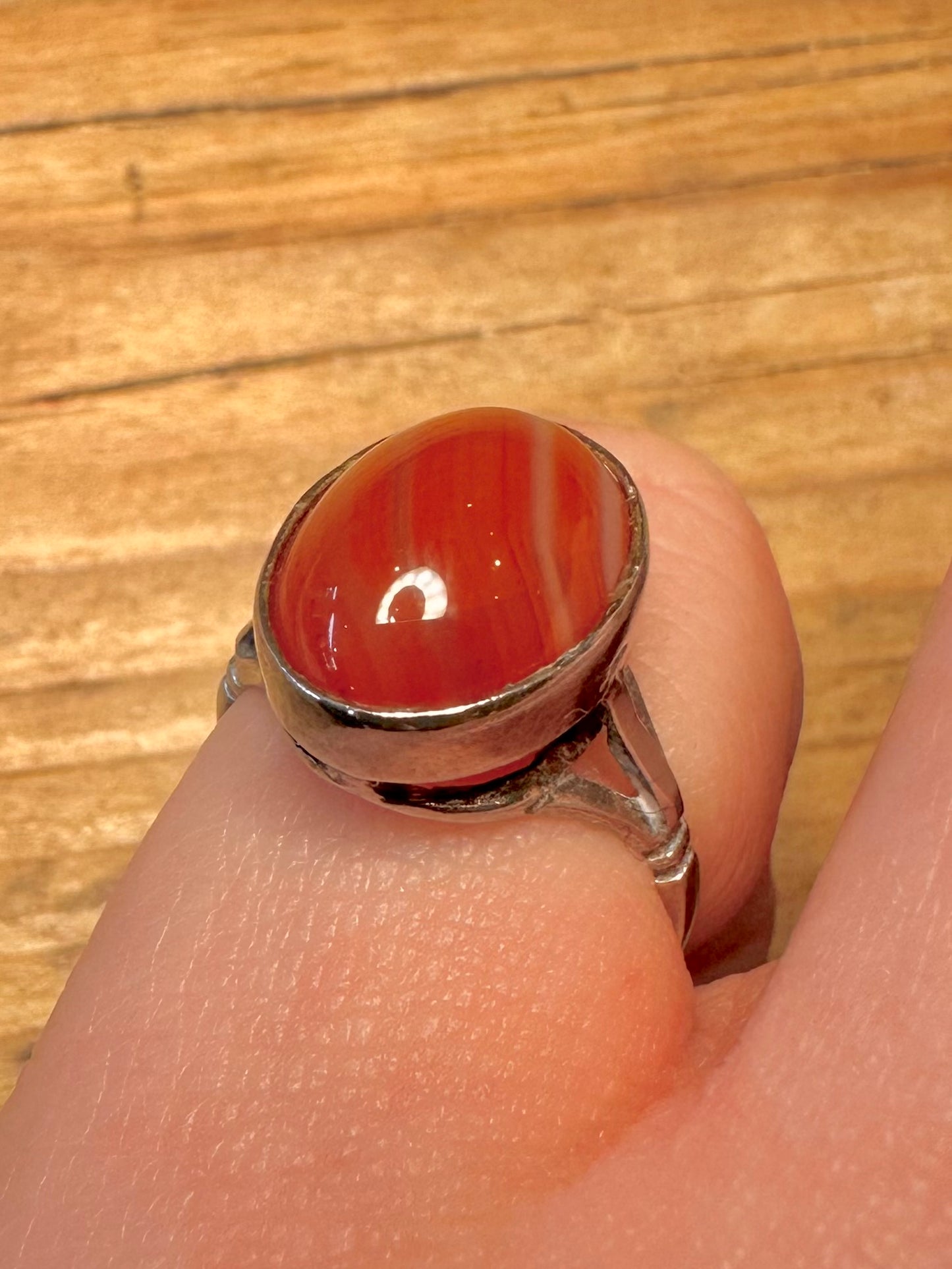 Vintage Banded Agate Oval 925 Sterling Silver Size L Ring