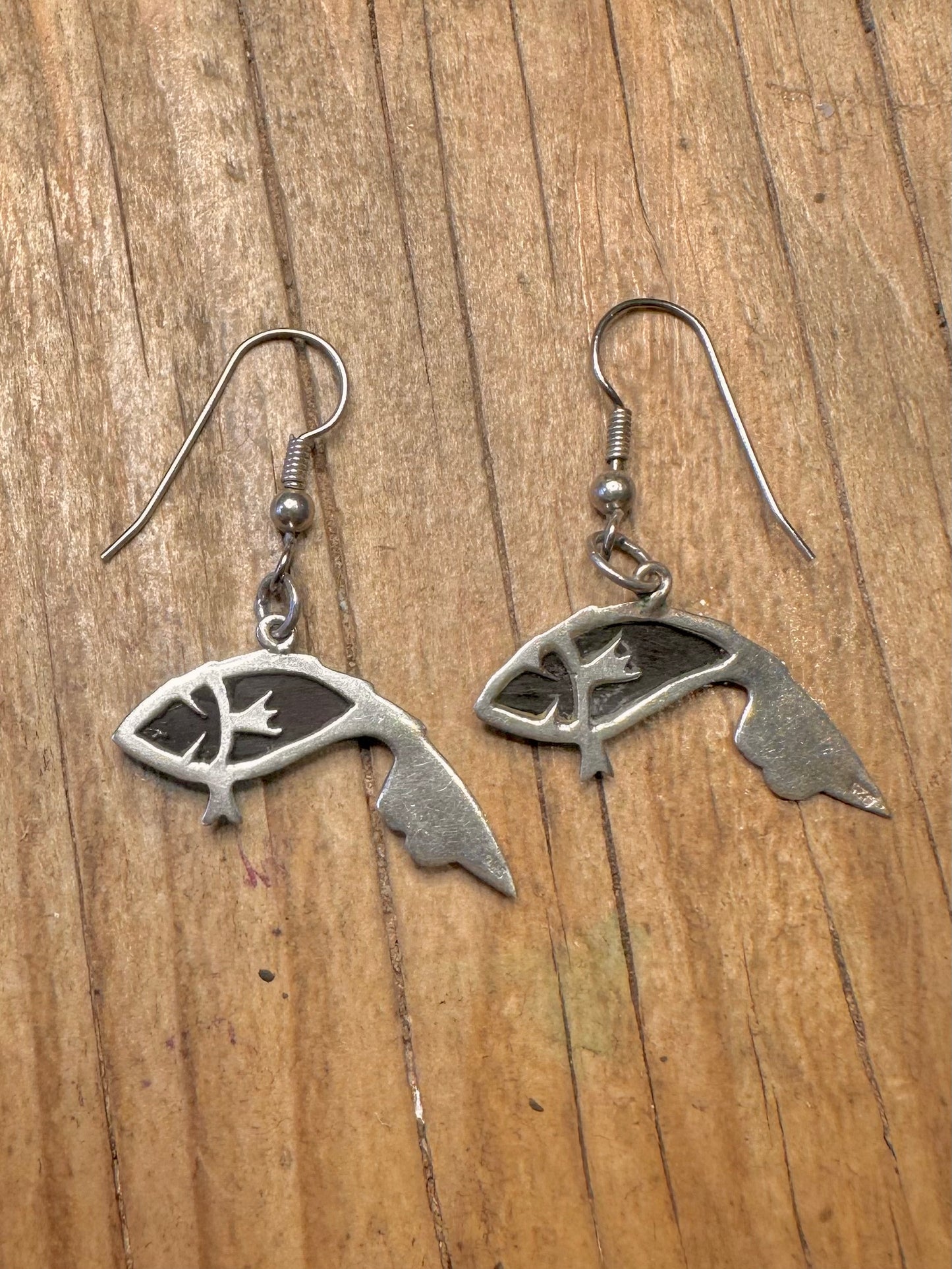 Vintage Fish Brown Agate 925 Sterling Silver Earrings