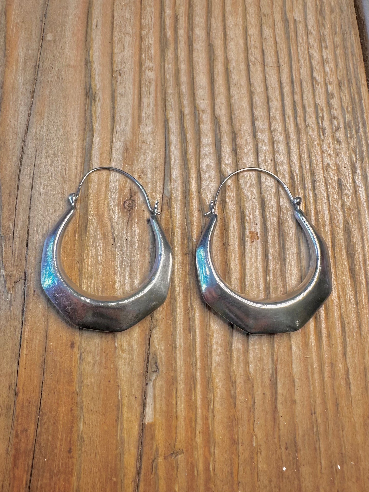 Chunky Geometric Shaped Hoops 925 Sterling Silver Earrings