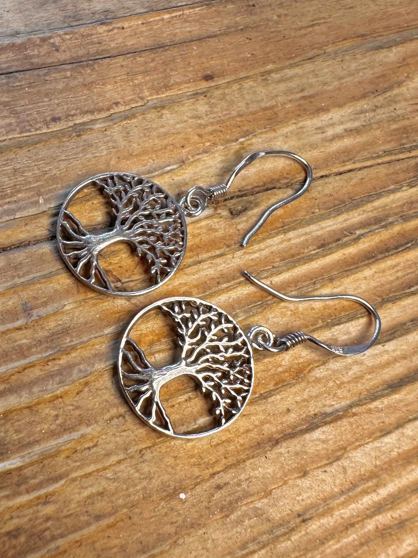 Tree of Life Circle 925 Sterling Silver Earrings
