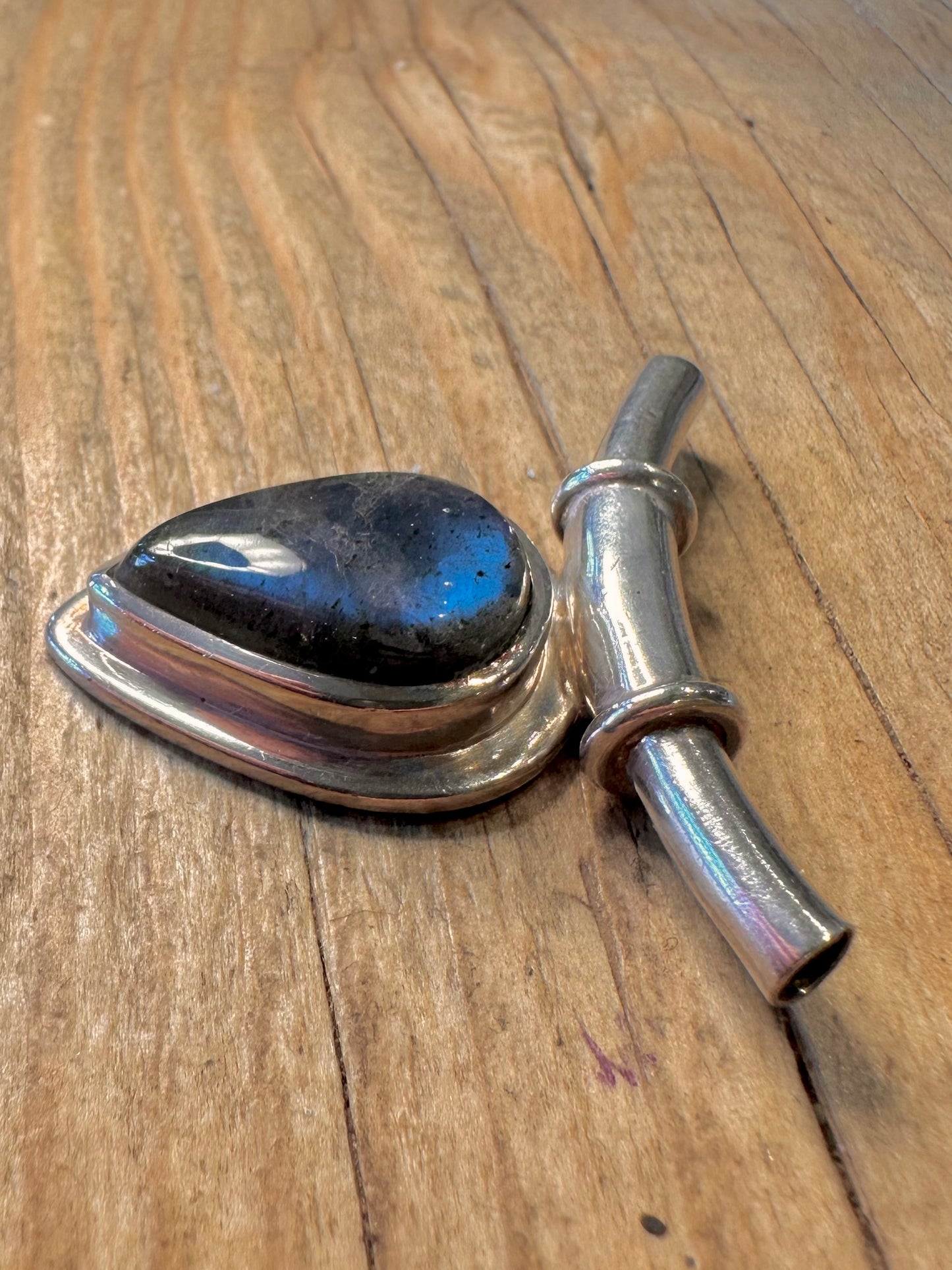 Vintage Labradorit Boho Abgerundeter Stab 925 Sterling Silber Anhänger
