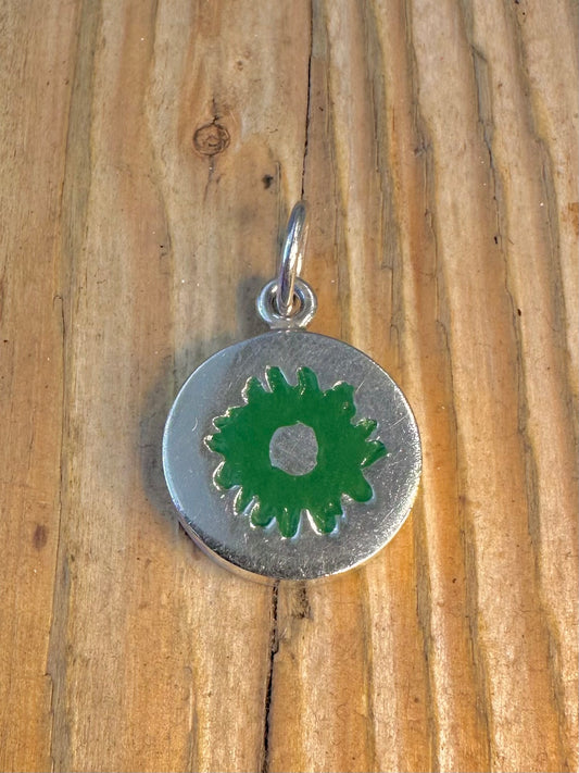 Unique Heavy Green Enamel Circle Solid 925 Sterling Silver Pendant