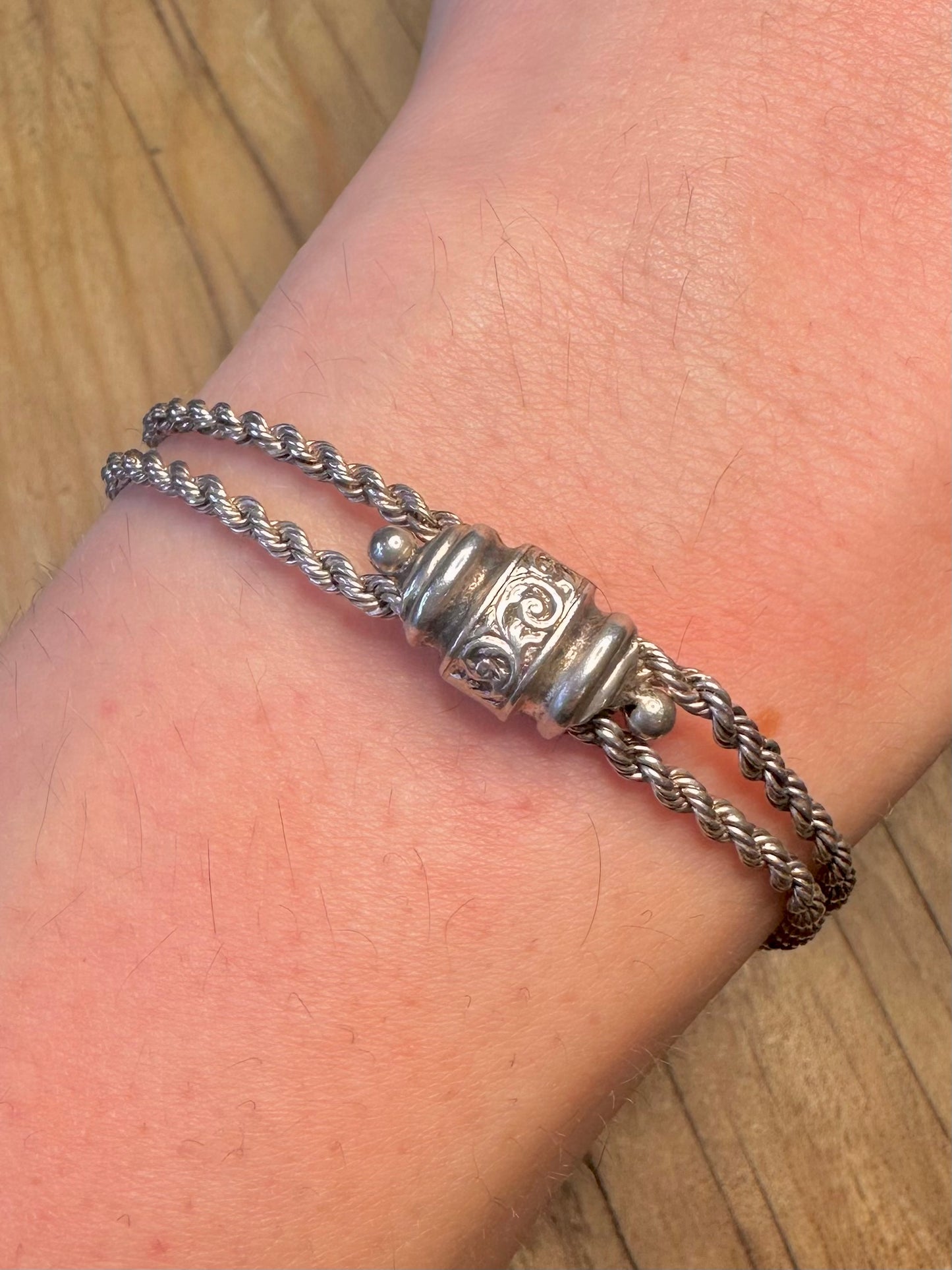 Antique Victorian Albertina Tassel T Bar 925 Sterling Silver 6.7 inch Bracelet