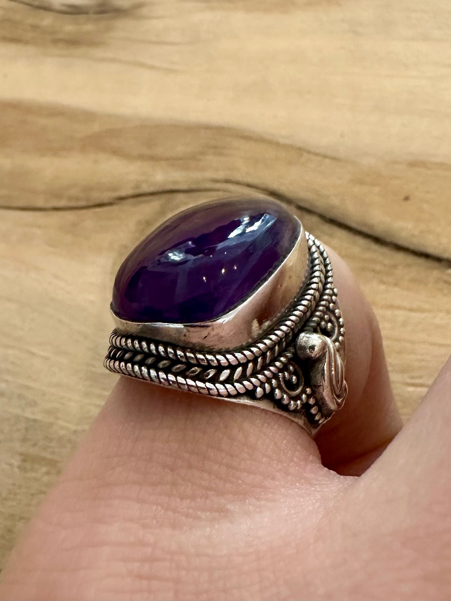 Vintage Tribal Amethyst 925 Silver Size N Ring