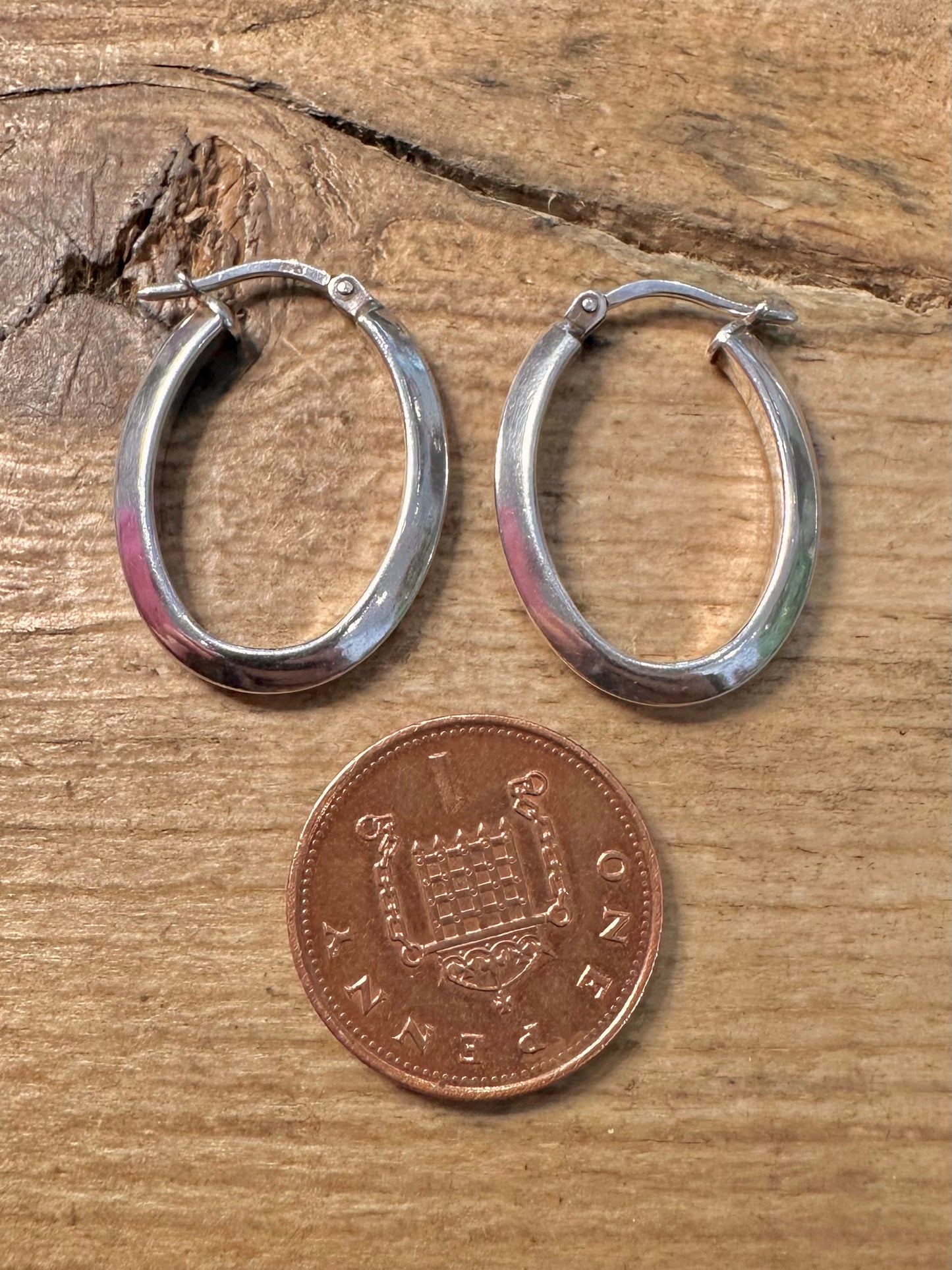 Vintage Oval Creole 925 Silver Hoops Earrings