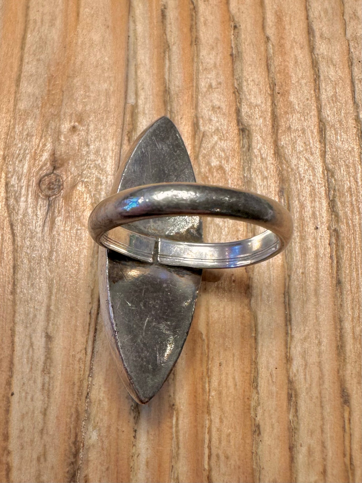 Vintage Turquoise Chip Elongated 925 Sterling Silver Size N1/2 Ring