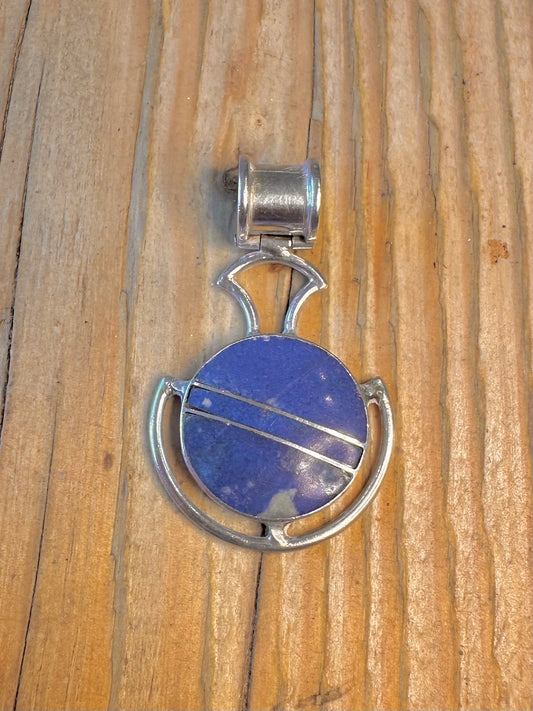 Modernist Geometric Lapis 925 Sterling Silver Pendant