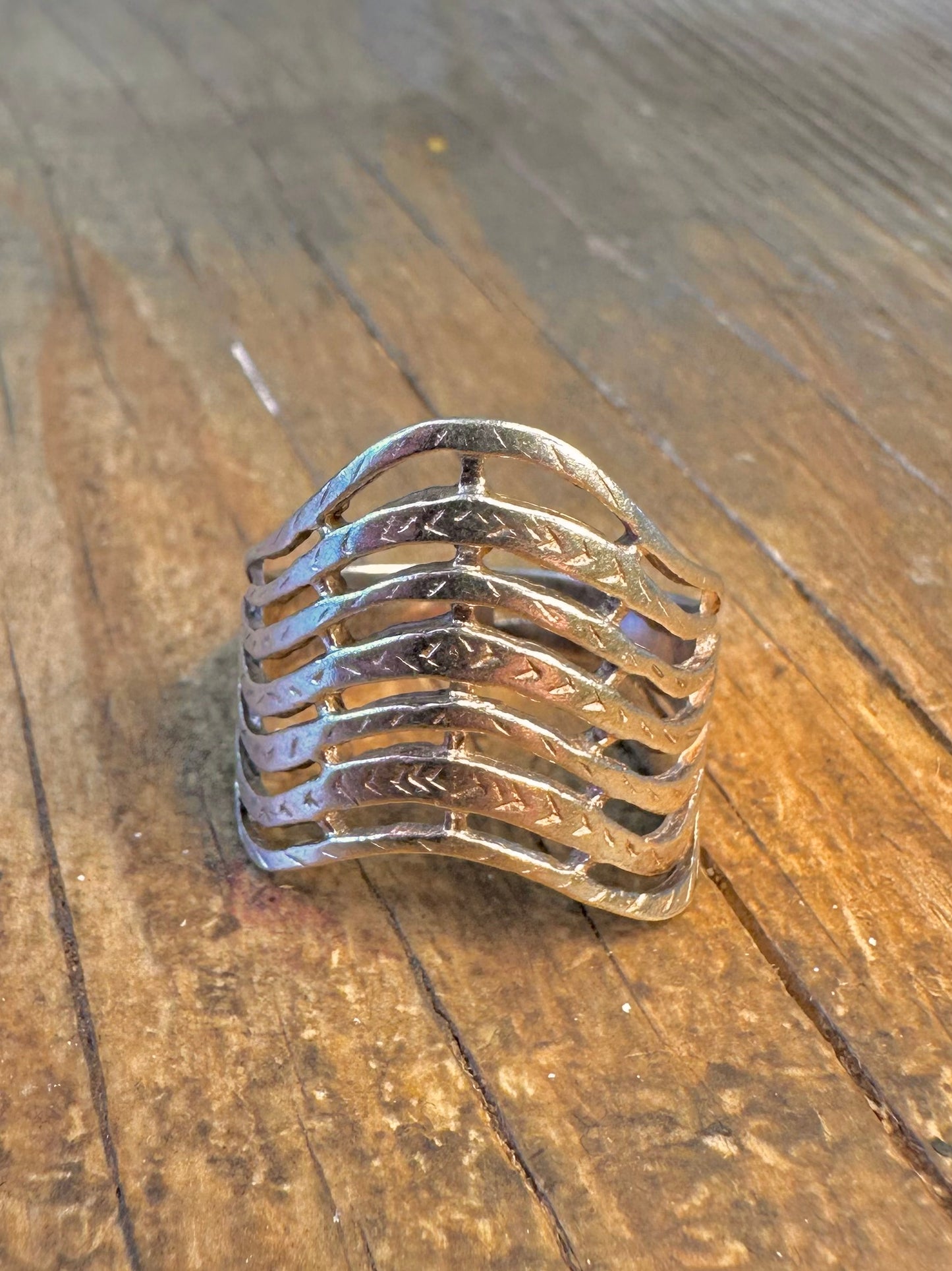 Wavy Layer Engraved 925 Sterling Silver Size T Ring