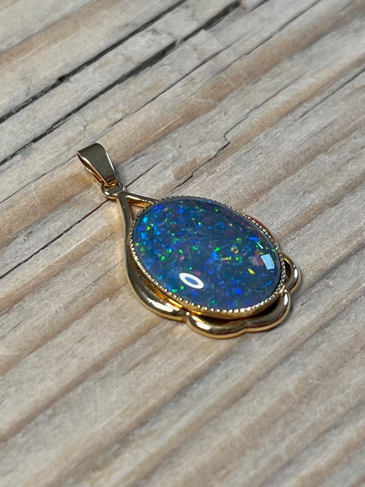 Oval Opal Gold Plated 925 Sterling Silver Pendant