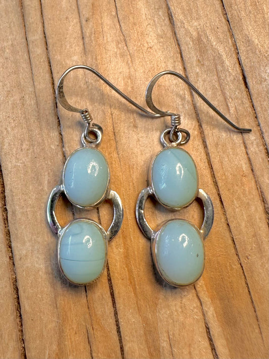 Vintage Light Blue Cream Agate 925 Silver Earrings