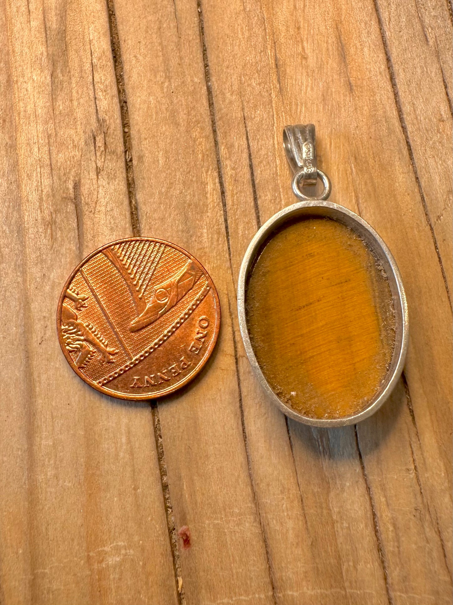 Vintage Tigers Eye Oval 925 Silver Pendant