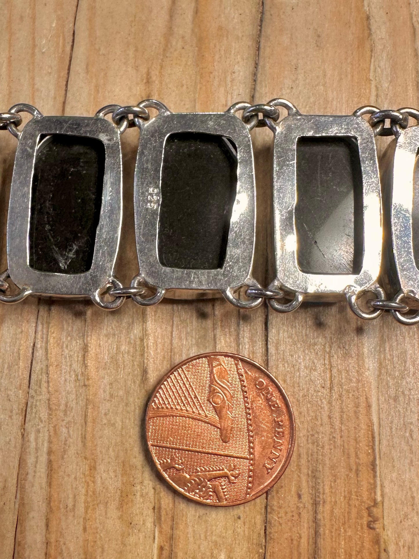 Vintage Blue and Green Reflective 925 Sterling Silver 6 to 7.5 inch Bracelet