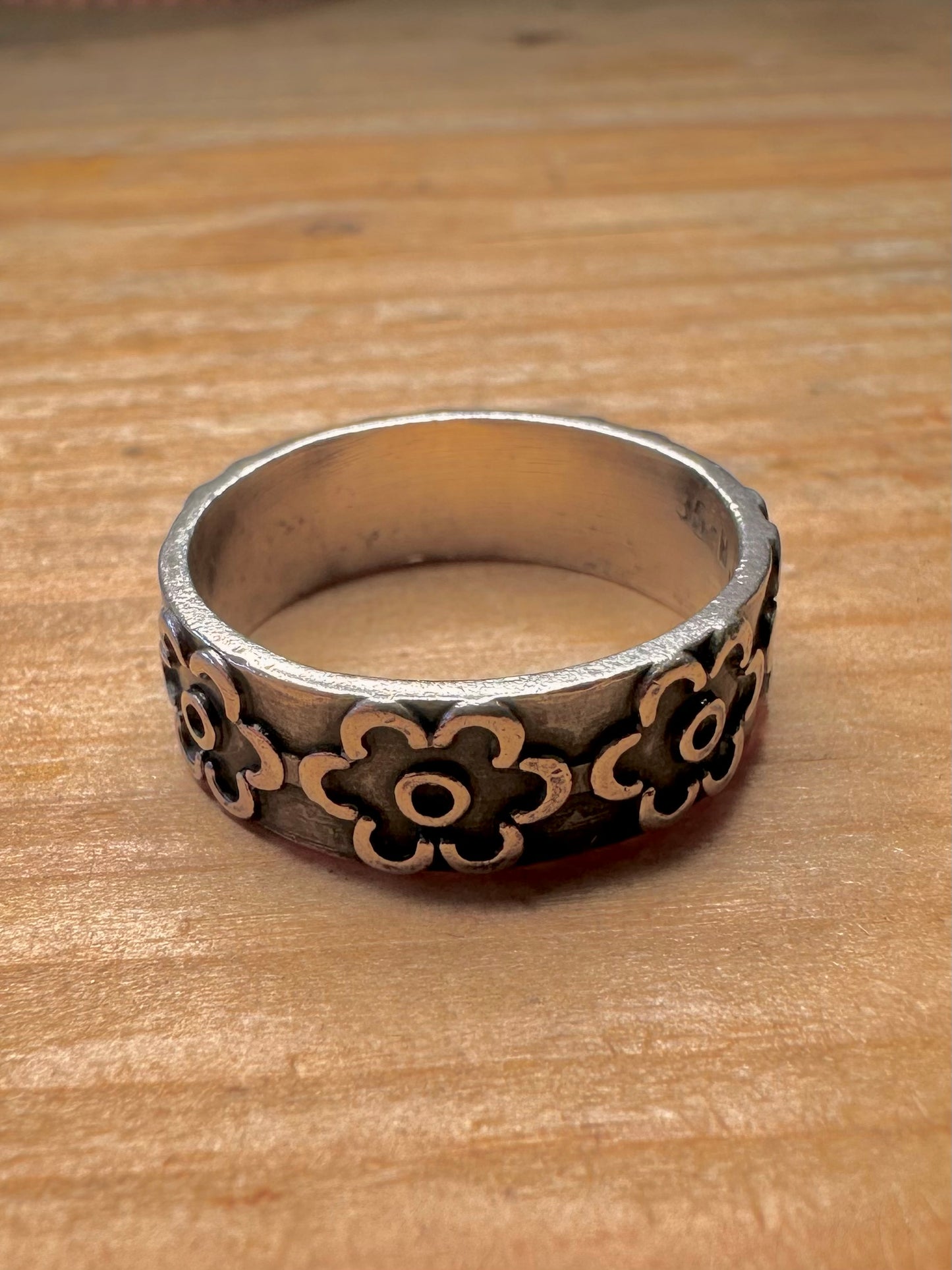 Vintage Flower Band Mexico 925 Sterling Silver Size P Ring