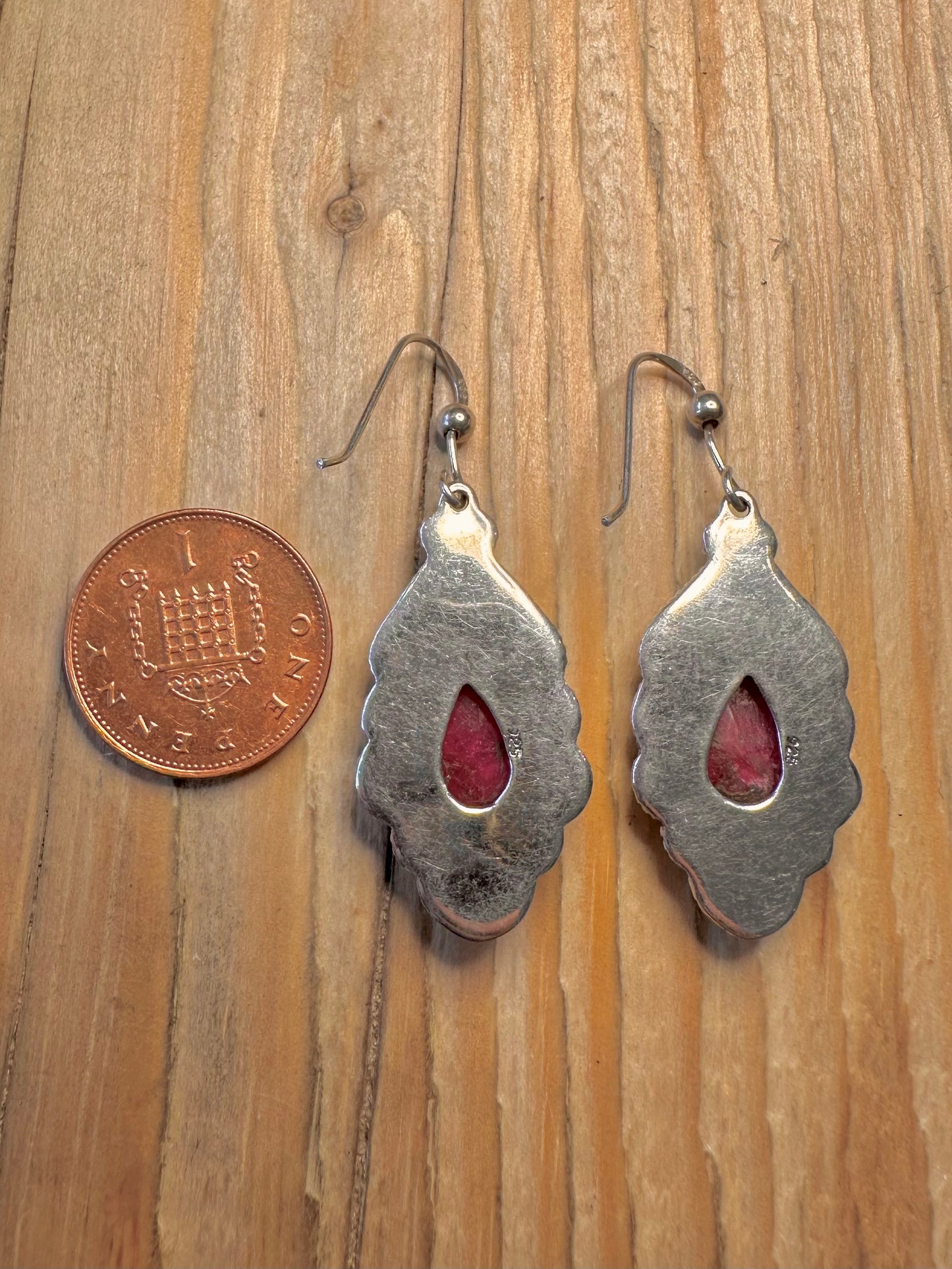 Vintage Ruby Ornate 925 Silver Earrings