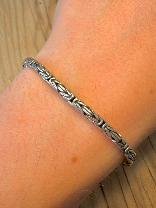 Vintage Byzantine Link Hook Clasp 925 Silver 7.5 inch Bracelet