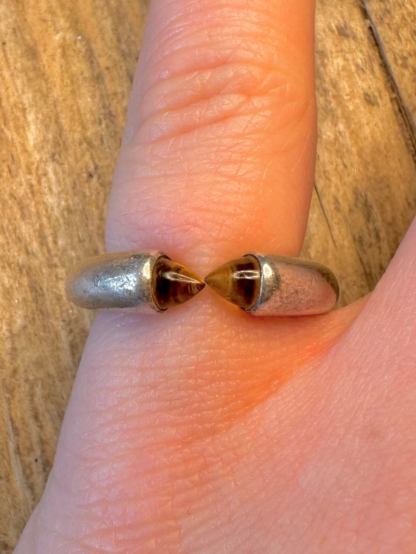Abstract Citrine Claw Band 925 Sterling Silver Size J Ring