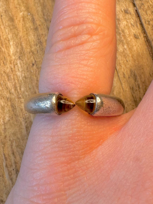 Abstract Citrine Claw Band 925 Sterling Silver Size J Ring