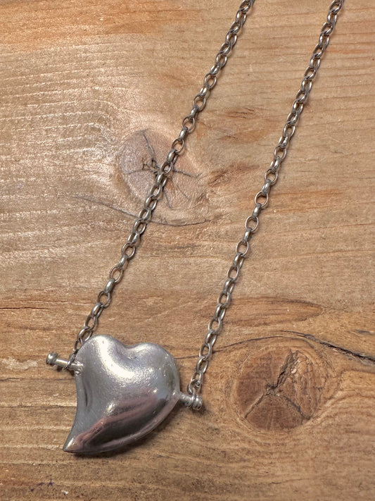 Abstract 2000 Heart Belcher Chain 925 Silver 17 inch Necklace