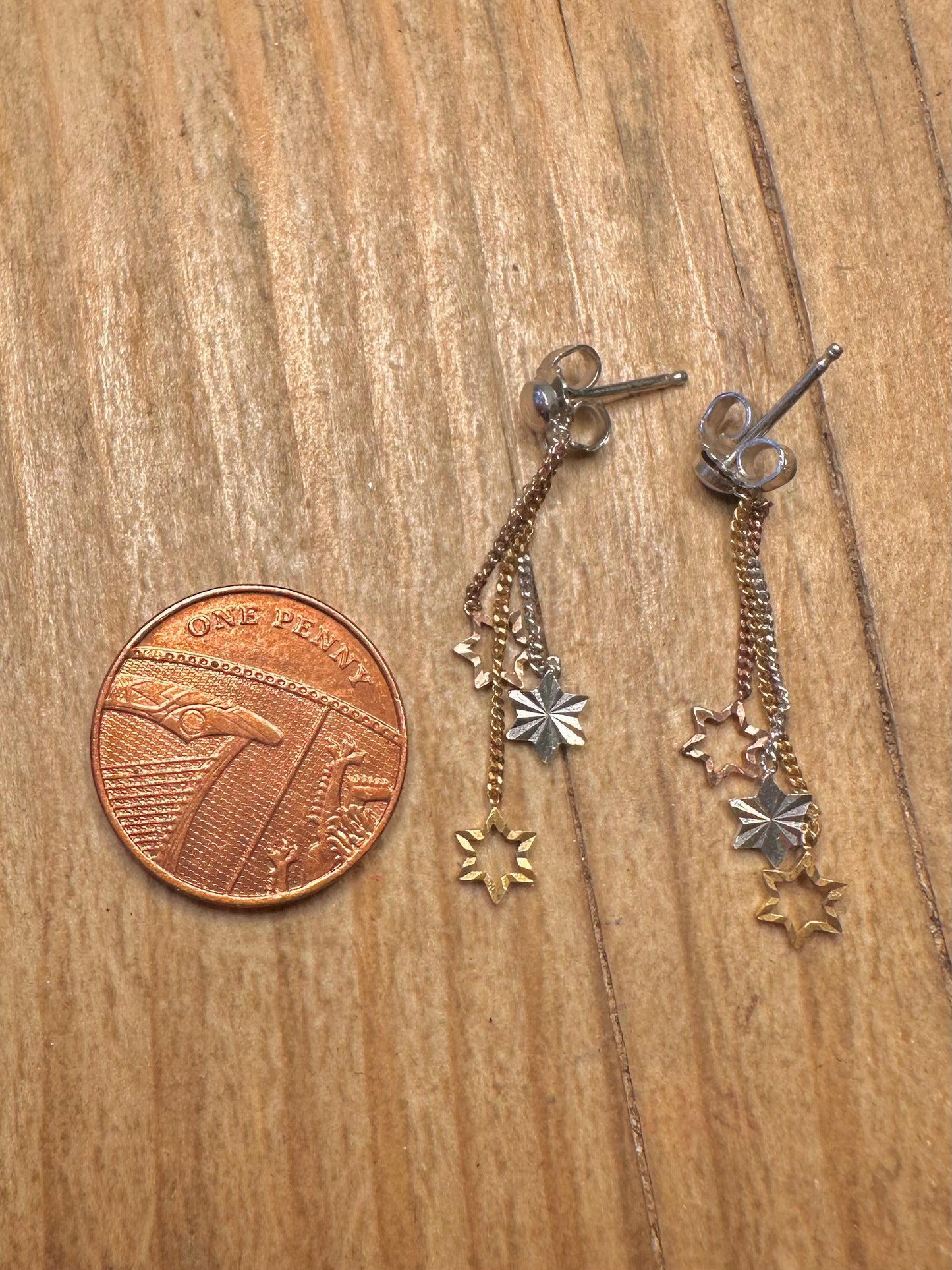 Modernist Dangle Star Rose Gold and 925 Sterling Silver Earrings