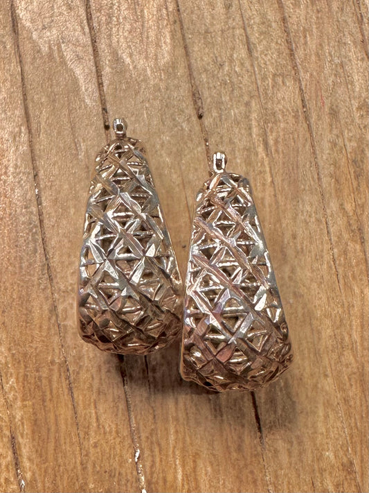 Vintage Textured Geometric Hoops 925 Sterling Silver Earrings