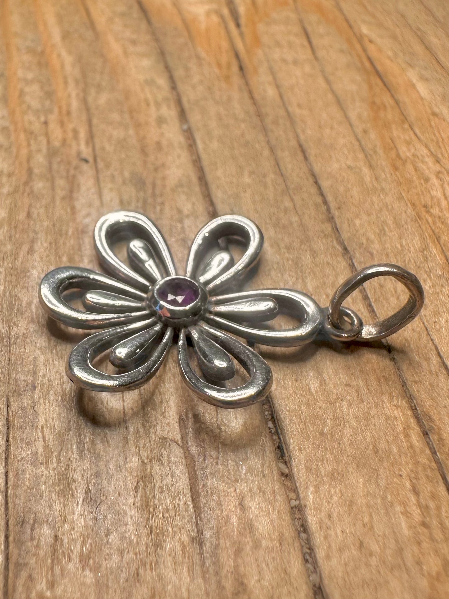 Vintage Amethyst Flower 925 Sterling Silver Pendant