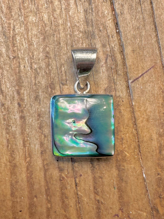 Iridescent Abalone Square Silver Mexico Pendant