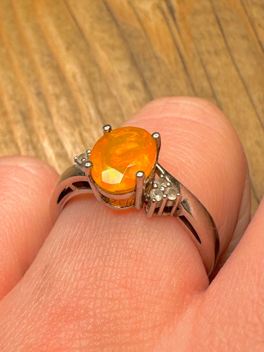 Modern Orange Opal Simulated 925 Sterling Silver Size S Ring