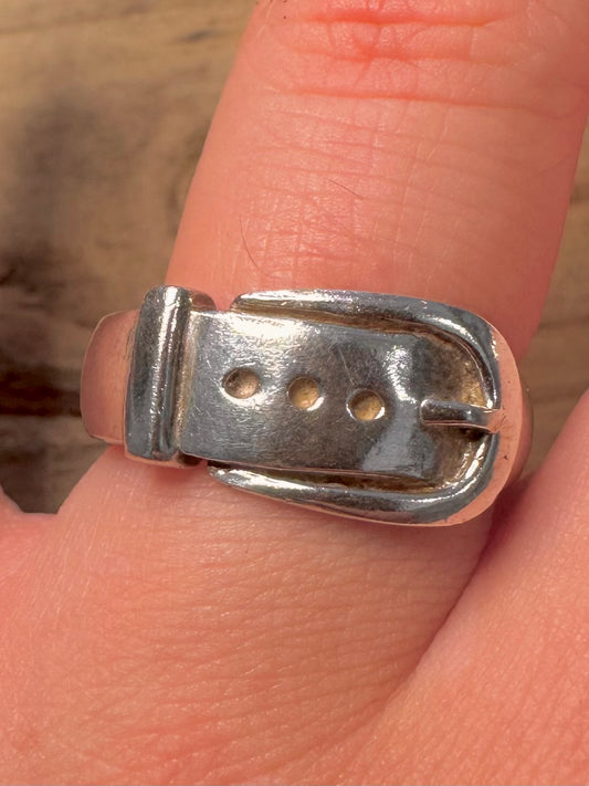Vintage Buckle 925 Silver Size S1/2 Ring