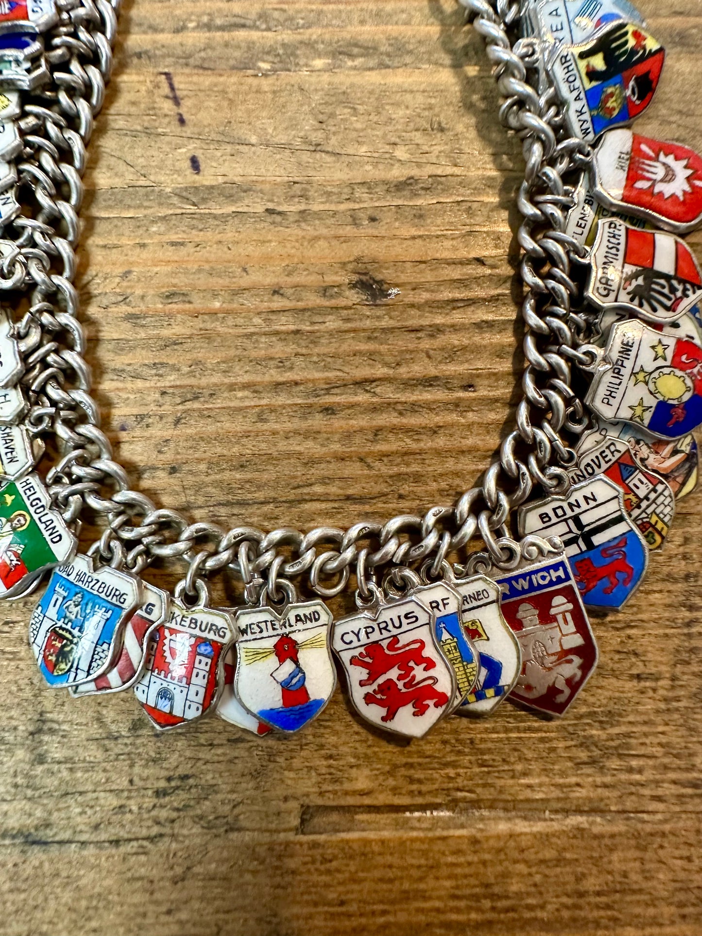 Vintage Travel Coat of Arms and Shield of Countries Enamel 925 Silver Bracelet