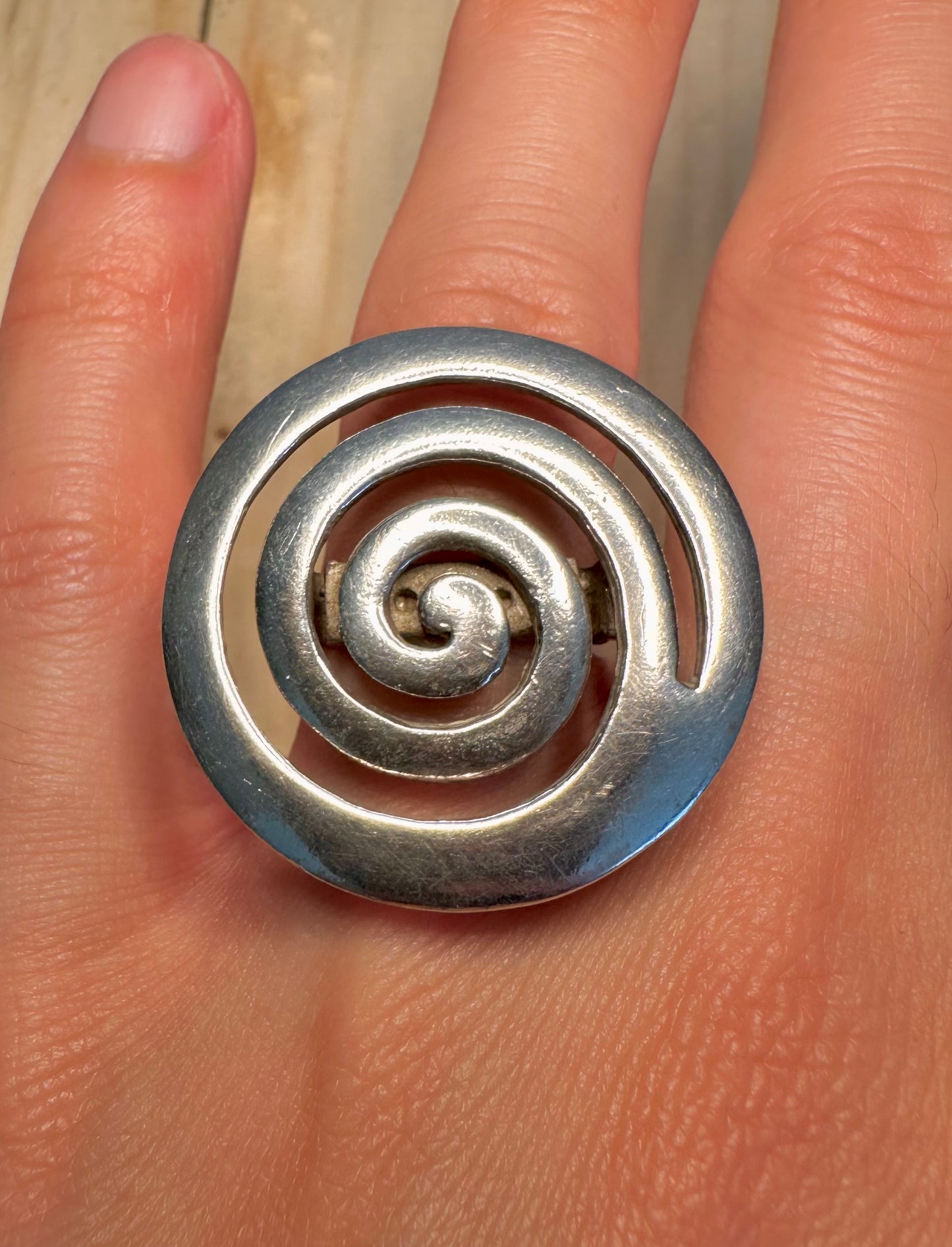 Large Spiral 925 Sterling Silver Size Q Ring
