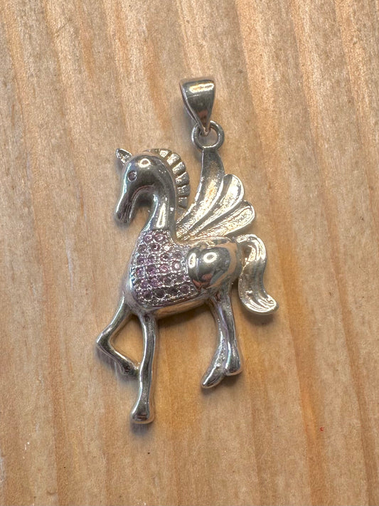 Vintage Unicorn Purple Stones 925 Silver Pendant