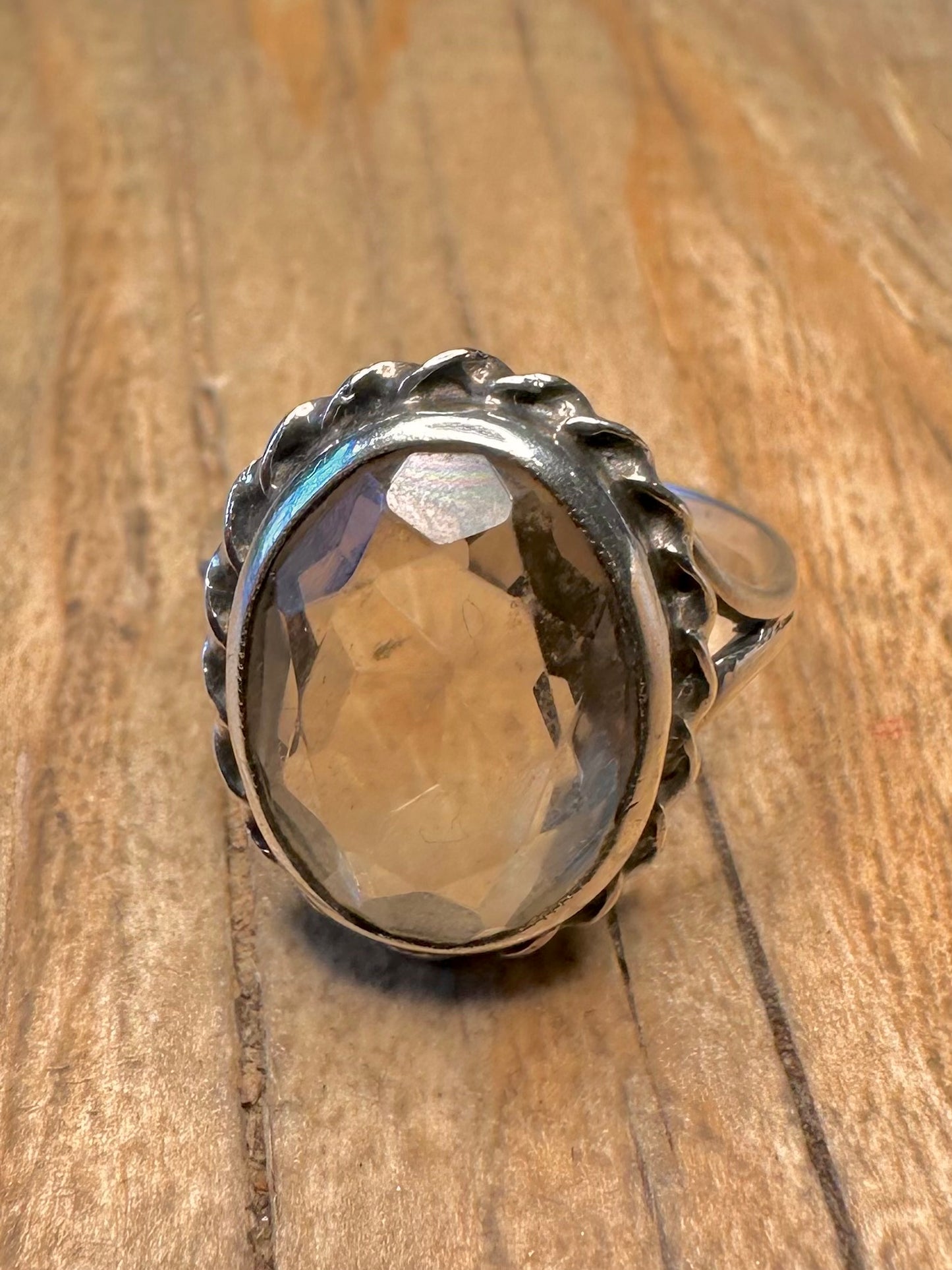 Vintage Quarts Oval 925 Sterling Silver Size S Ring