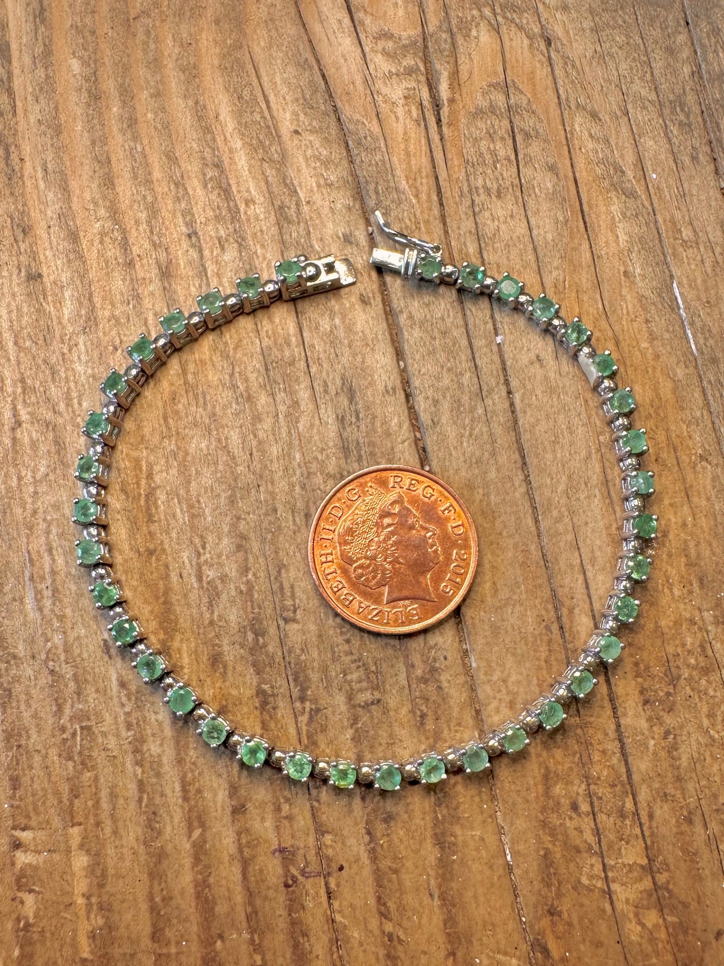 Green Gemstone Tennis 925 Sterling Silver 7.5 inch Bracelet