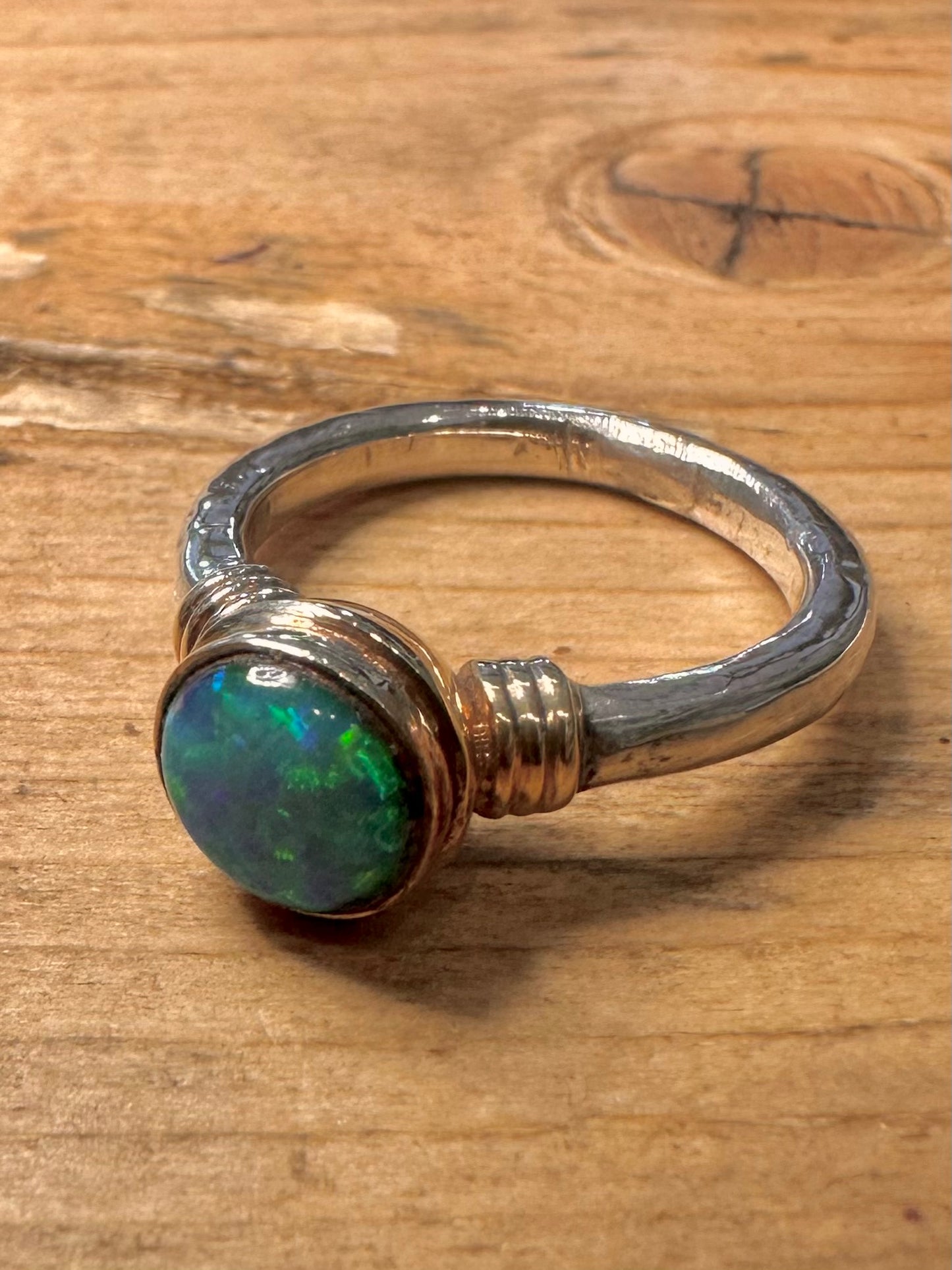 Modernist Opal Gold and 925 Silver Size Q Ring