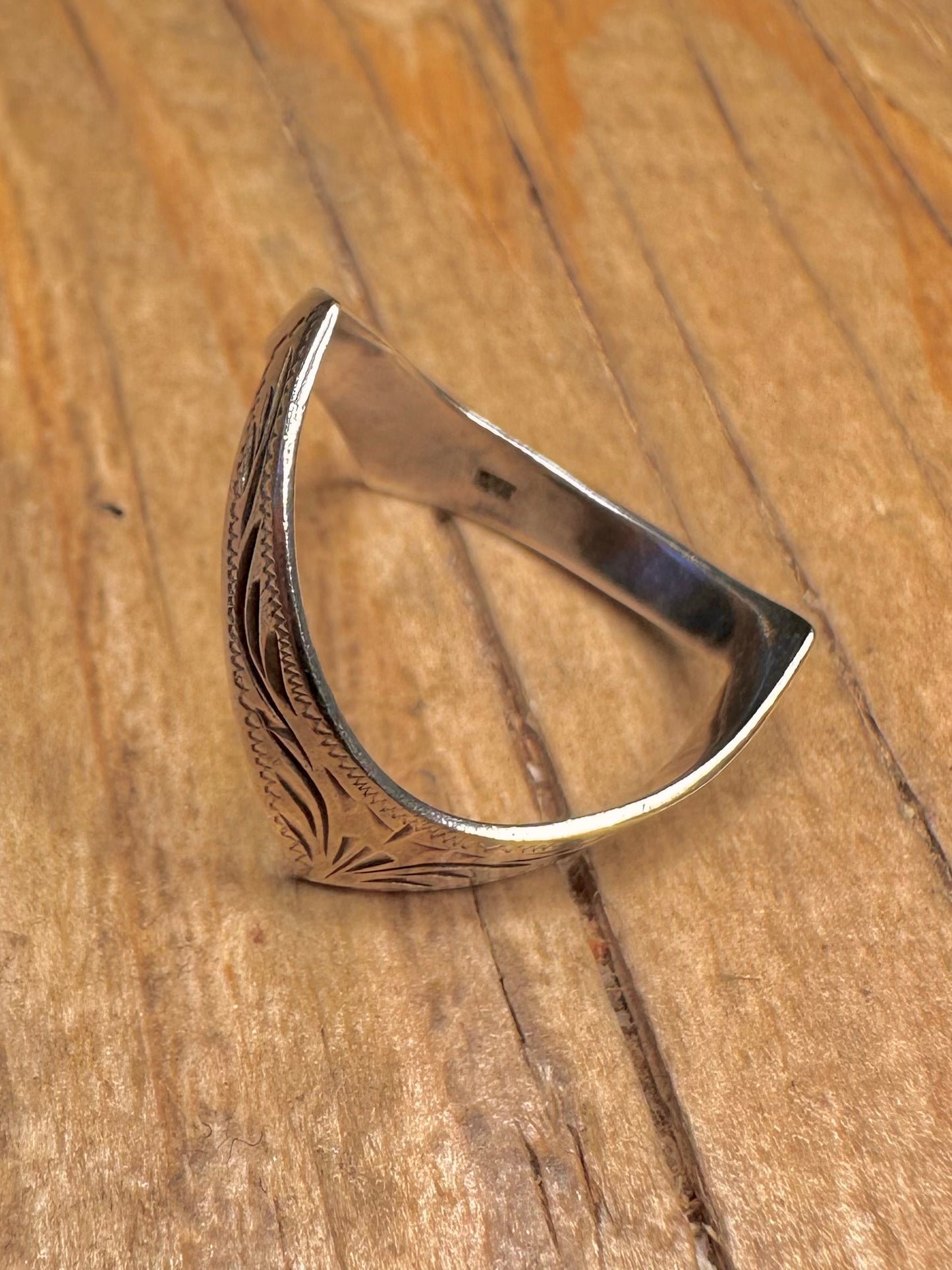 Vintage Engraved Wishbone 925 Sterling Silver Size P Ring