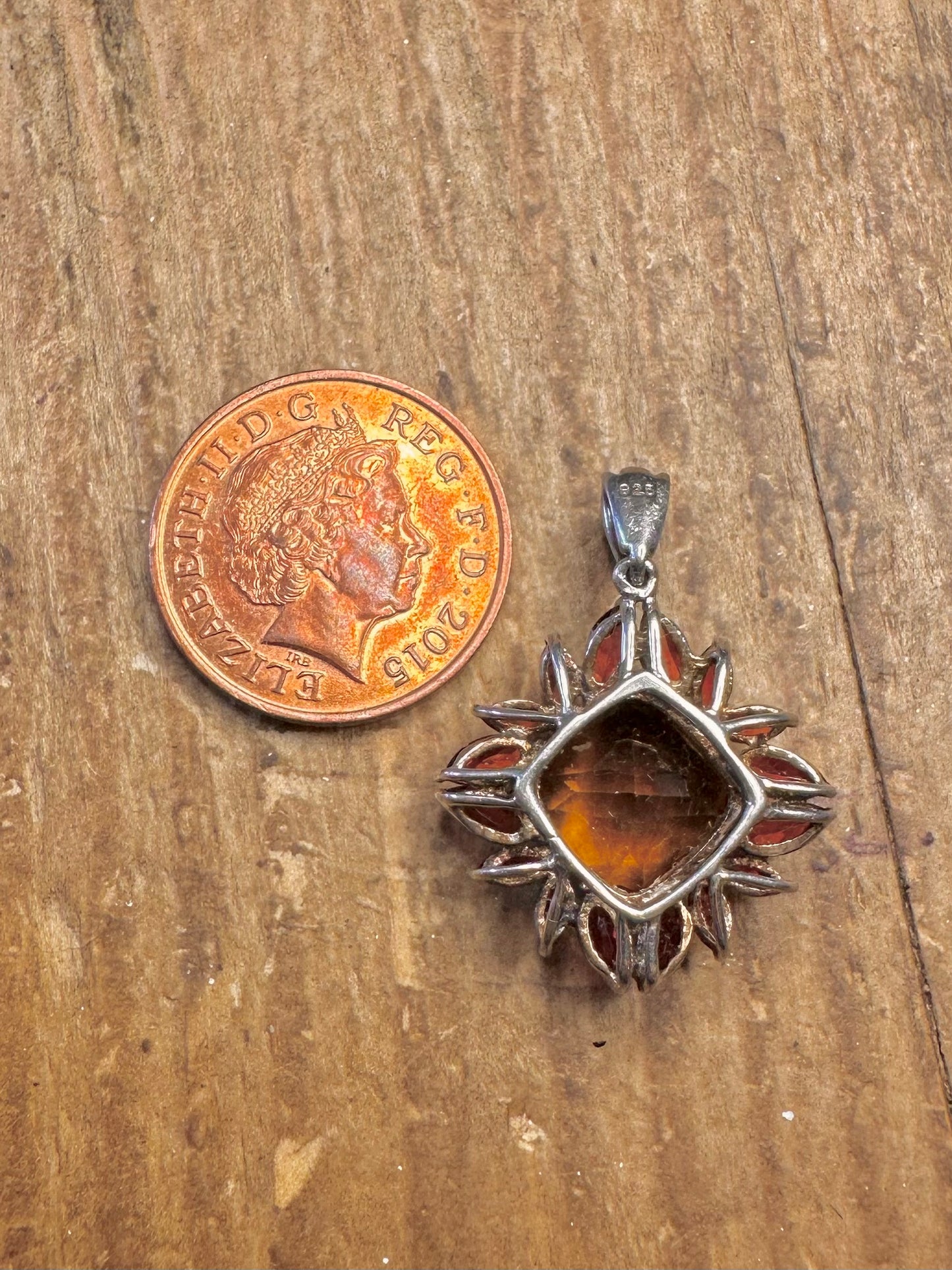 Sunflower Citrine and Garnet 925 Sterling Silver Pendant